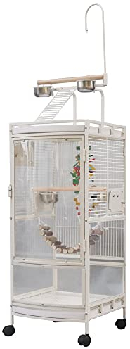 XUANYU Cage Oiseau sur Pied, Cages à Oiseaux, Voliere pour Oiseaux, Volière Cage Oiseaux (50,5 × 46 × 180 cm avec roulettes, Blanc-Transparent)