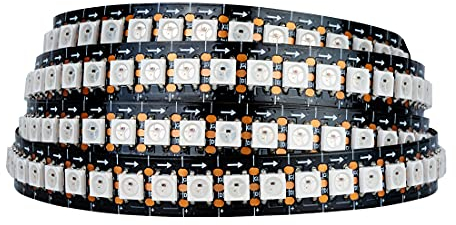 SEZO WS2812B ECO Tira LED 1M 144 LEDs DC5V Direccionable Individualmente SMD5050 Dream Color Tira LED Cables de Aleación IP30 PCB Negro para Proyectos de Bricolaje en Interiores (WS2812E)
