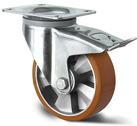 Abrollwerk Schwerlast Lenkrolle mit Feststeller, Aluminiumfelge, Polyurethan, Durchmesser 160 mm, Schwerlast, Doppelkugellager, einzelne Traglast 600 kg (Lenkrolle mit Feststeller)