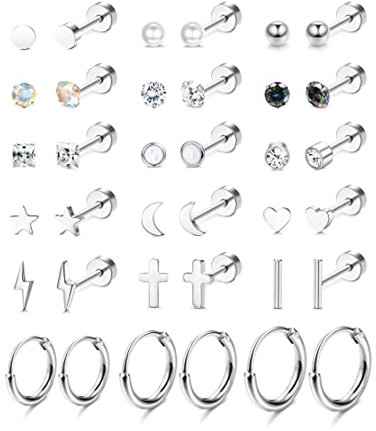 MILACOLATO 8 Paar Helix Piercings Ohrstecker Knorpel Piercings Daith Tragus Winzige Knorpel Septum Ohr Für Damen Herren 316L Edelstahl 20G Ohrringe Mond Stern Scheibe CZ Ring Schmuck Ohrringe Set