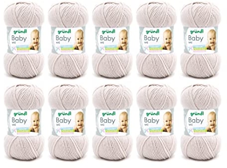 Gründl Wolle Baby uni - weiche Wolle zum Häkeln und Stricken - Babywolle - Babygarn - Weich und hautfreundlich - 70% Polyacryl,30% Polyamid - 10 Knäuel 50 g / 150 m - Nadelstärke 3,5-4,5 - ecru