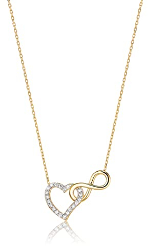 PRINS JEWELS 14 Karat 585 Gold Halskette Mit Zirkonia Herz und Einem Unendlichkeit Verbunden Anhänger