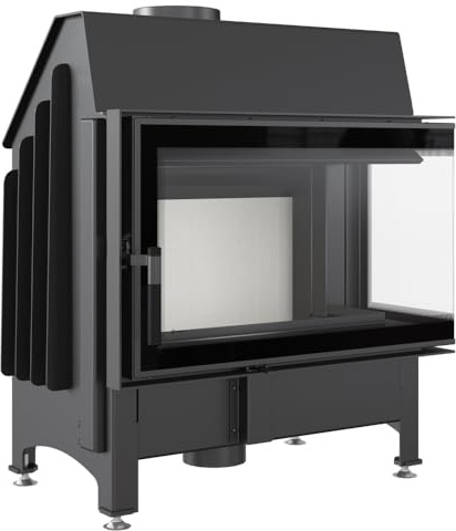 KRATKI Kamineinsatz ZIBI Deco Rechts 11kW - Kaminkassette - Holzkamin - 2.BImSchV 15a B-Vg - Lufteinlass 125mm - Cremefarbe Kaminverkleidung - modern Deco-Verglasung - Hersteller KRATKI