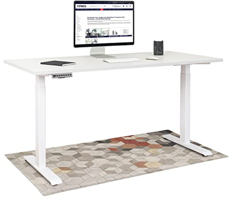 KRIEG HighDesk Basic Höhenverstellbarer Schreibtisch 120 x 70 cm I Weiß + Weiß - Elektrischer Sitz- & Stehtisch mit Tischplatte - Stehschreibtisch Elektrisch Höhenverstellbar