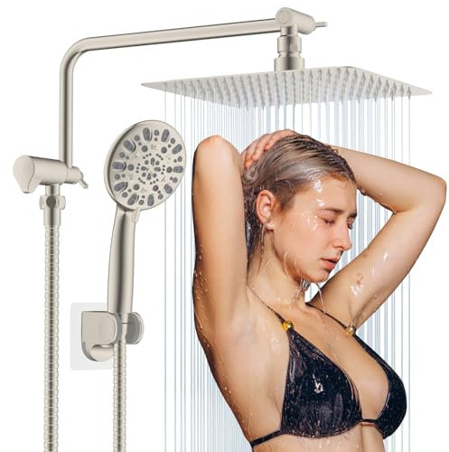 Hygie Rinse 10 All Metal Shower Head Combo, High Pressure 10-Spray Handheld Showerhead Rainfall Shower Head, 71 Long Hose, 3-Way Diverter Valve, Brushed Nickel
