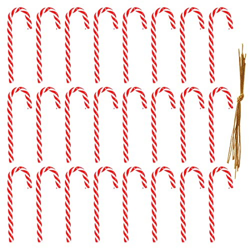 Bluelves Zuckerstangen Weihnachtsbaum, 24 Stück Christbaumschmuck zum Anhängen, zuckerstangen deko,Weihnachtsbaum Dekoration Anhänger mit Kordel(Rot und Weiß)