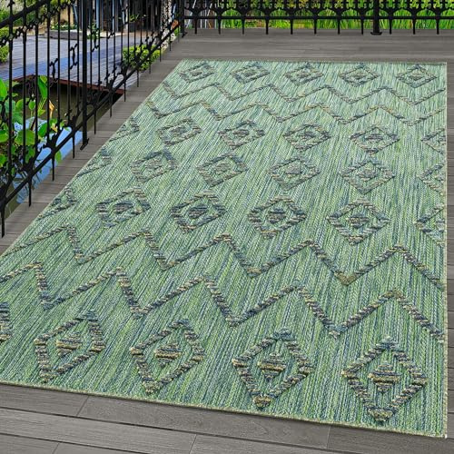 Carpettex Indoor & Outdoor Teppich Wetterfest Boho Design Teppich Küchen Balkon Terrasse Garten auch Wohnzimmer Teppich, Farbe: Grün, Größe: 80 x 250 cm