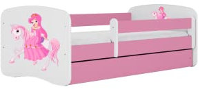 Babybett Babydreams, 70 x 140 cm, Puderrosa, ohne Schublade, ohne Matratze, Motiv Prinzessin auf Pferd