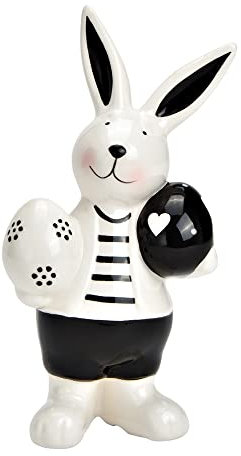 matches21 Hübscher Deko Hase aus Keramik Dekofigur Hasenfigur Eier Osterdeko Ostern Frühlingsdeko schwarz weiß 10x17 cm
