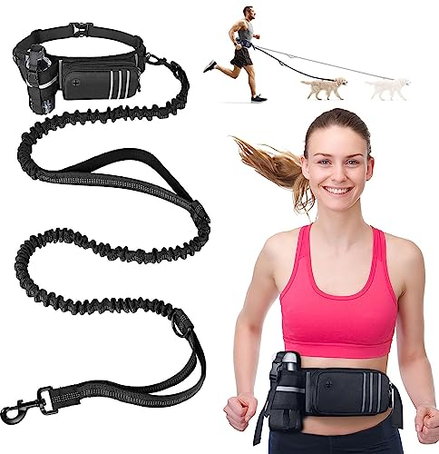 Laisse pour Chien Mains Libres avec Sac de Ceinture, 140-200 cm Laisse Chien de Course, Ceinture Réglable pour la Marche l'Entraînement la Randonnée - Noir
