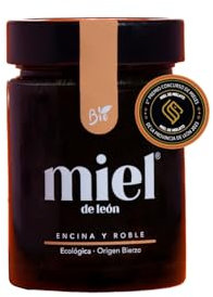 Miel pura de Abeja. Mieles de encina y roble Bio 450g Miel de Leon. Mieles de Abeja 100% Natural y Ecológica. Producto Artesano de Cosecha Propia. Sabor Leñoso - Aroma Intenso. Origen: El Bierzo.