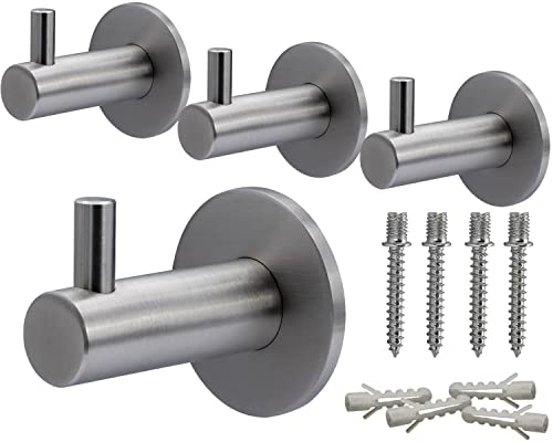 Neuhall 4 ganchos de pared para colgar toallas, de acero inoxidable cepillado, no se oxidan, para montaje en pared, incluye juego de fijación, 40 mm de largo
