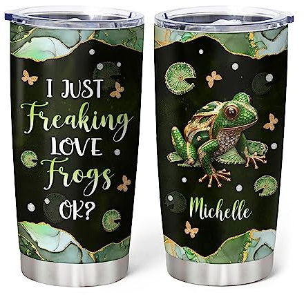 Hyturtle Personalized Frog Tumbler Frogs Jewelry Drawing Style Stainless Steel Insulated Tumblers Coffee Travel Mug Cup 20oz 30oz Stuff Birthday Christmas Frog Gifts For Women Animal Lover