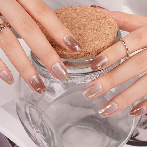 DANNI & TONI 28Pcs Semi Cured Nail Strips,Ombre Gold Foil Soft Self-Adhesive Gel Nail Stickers(Flying Clouds),Salon-Quality Gel Nail Polish Strips Manicure Stickers Set