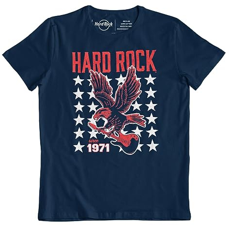 Hard Rock Unisex Americana Navy Tee mit Adler Gitarre Stars, Marineblau, Klein