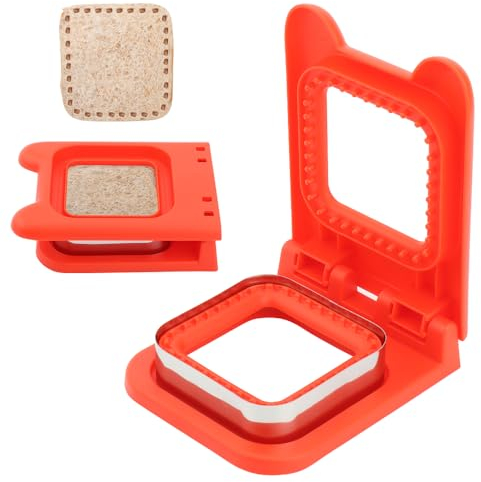 Cercle a patisserie,Coupe-sandwich pour enfants,Acier inoxydable emporte piece patisserie,Emporte piece,Emporte piece rond,Scelleuse à sandwich,Coupe-pain en acier inoxydable (Style carré rouge)