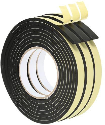 PATIKIL Cinta de Espuma Selladora de 3M/9.8Ft 3 Rollos de 15Mm de Ancho y 5Mm de Grosor Tira de Sellado de una Cara para Aislamiento de Ventanas y Puertas Color Negro