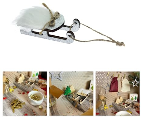 Oblique Unique® Deko Schlitten aus Echtholz als Tischdeko Dekoration für Weihnachten Kinder Basteln (Silber - 7 cm)