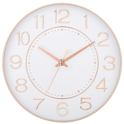 HZDHCLH 25cm Modern Quartz Lautlos Wanduhr Arabisch Ziffer Schleichende Sekunde ohne Ticken für Dekoration Wohnzimmer, Küche, Büro, Schlafzimmer (Weißes Gold)