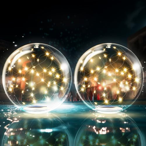 TIALLY Guirlande lumineuse flottante à énergie solaire – Boules lumineuses gonflables de 35,6 cm pour piscine, lampes solaires flottantes pour piscine creusée, décorations de piscine d'extérieur (lot