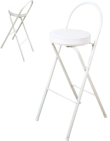 Sgabello da Bar Alto Pieghevole, Sedia da Cucina Pieghevole con Schienale e Poggiapiedi, Seduta Imbottita Bianca Rotonda, Sgabello per Sedia da Banco per Ufficio Casa (Size : 65cm/26in)