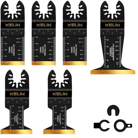 KELIN 6 tlg Multitool Sägeblätter Titan-Oszillierende Sägeblätter Kit für Metall und Holz, Universalverzahnung für Bosch, Fein, Makita die Meisten Oszillationswerkzeug