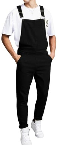 Oanviso Salopette in Denim da Uomo Overalls Casual Jumpsuit Vintage Salopette Jeans con Bretelle Pantaloni Larghi da Lavoro Slim Fit Moda Jeans Strappati F Nero M