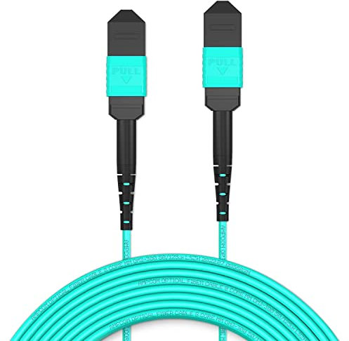 AMPCOM MPO zu MPO Trunk-Kabel 50/125μm Multimode OM3-300 (12 Fasern, MPO zu MPO Female, Typ B, LSZH/Riser, UPC, Aqua) 15m