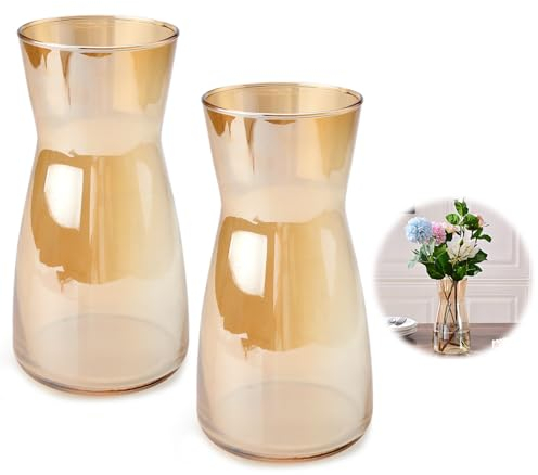 2PCS Bernstein Vase - Glasvase für Tulpen und Blumen - Elegante Blumenvase aus Glas