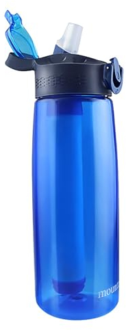 PengGengA Bouteille Filtre d'eau Extérieure avec Boussole Filtre Eau Portable 650ml pour la Randonnée, le Camping, la Survie et les Voyages