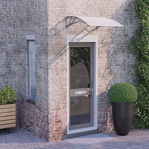 Chaduof Auvent de Porte Gris et Transparent 80x80 cm Polycarbonate,Parasols Et Stores pour Patio,Parasol pour Balcon,Coupe Vent Terrasse