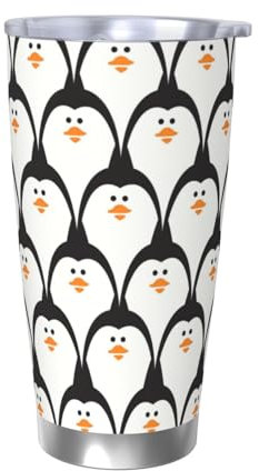 FJQWKLF Niedlicher Becher aus Edelstahl mit Pinguin-Muster und Deckel, 590 ml, Reisebecher, tragbarer Thermobecher