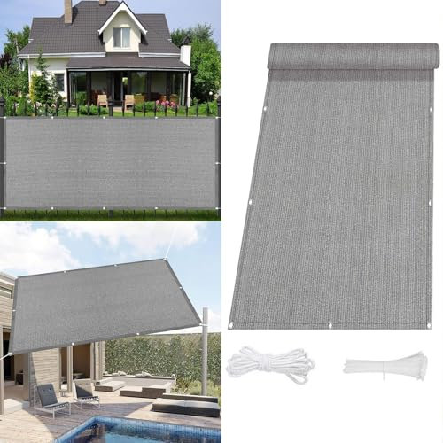 Voile D'Ombrage 1.2 x 5 m Rectangulaire Jardin Parasol Jardin, Pelouse, Patio, Piscine UV Protection 98% Résistant Aux Déchirures, Gris Clair