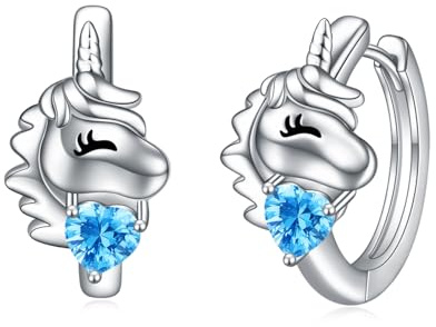 VONALA Einhorn Creolen Ohrringe, 925 Sterling Silber Tier Schmuck mit Blau Zirkonia für Damen Mädchen Kinder (Einhorn-Blau)