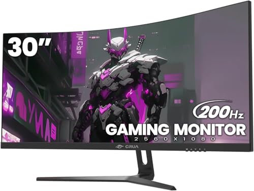 CRUA Monitor da gioco curvo da 30, monitor per computer 144Hz/200Hz, schermo WFHD (2560 * 1080P) 1500R VA, supporto monitor PC sRGB al 99% FreeSync, installazione a parete (HDMI, DP) - Nero