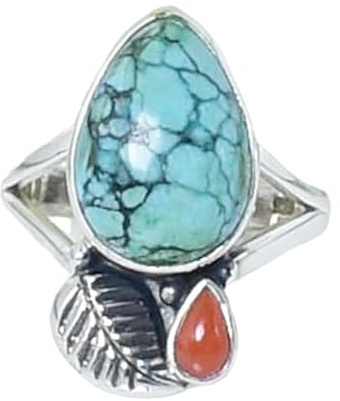 Ring aus 925er Sterlingsilber, Vintage-Korallen-Türkis-Ring für Frauen, Geschenk für Sie, Boho-Tibetan-Türkis-Ring, handgefertigter Edelstein-Ring, böhmischer Schmuck