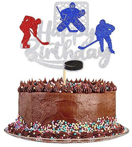 Blumomon 1 Stück Kuchendekoration, Hockeyspieler, Thema, Hockey-Kuchen, Happy Birthday, Kuchendekoration, für Jungen und Mädchen, Dekoration für Geburtstagskuchen