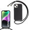 SLWYF Compatible with iPhone 14 Plus Crossbody Lanyard Case, Liquid Silicone Protective Phone Case with Strap Adjustable Neck Cord Necklace Soft Cover for iPhone 14 Plus, Black