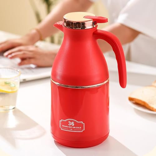 1300ML/ 1600ML/ 1900ML Coffee Carafe, Double Walled Vacuum Insulated Flask Retention Thermal Coffee Carafe, Commercial Restaurant Foodservice Plastic BPA Free Pot(Red,1300ML)
