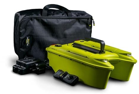 Ridgemonkey Hunter 750 Baitboat Hi-Viz – Compact 2.5kg Lightweight Carp Fishing Bait Boat with Top-Loading 1kg Hopper, 200m Range, Twin Motors, USB-C Rechargeable Batteries & IP55 Remote Control