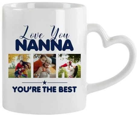 Giftme Personalised Photo, Love You Nanna You’RE The Best, 11oz Heart Handle Cup, Coffee, Tea Mug. (White)