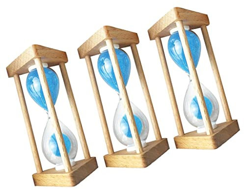 getuse Lot de 3 sabliers en bois sablier – 30 secondes, 10 minutes, 3 minutes – Verre bleu et sable – Cuisine, yoga, jeux, lecture, étude, exercice, sauna, brossage des dents, repos, patience