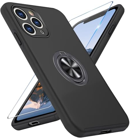 Vaki Handyhülle für iPhone 11 Pro Hülle mit Schutzfolie, Schutzhülle Case mit 360° Magnetischer Ring Ständer Kratzfest Fallfestigkeit Stoßfest für iPhone 11 Pro Cover (Schwarz)