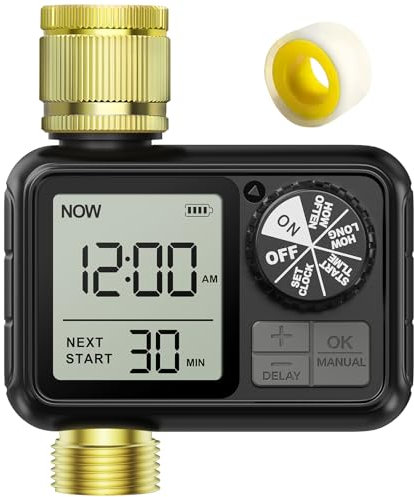 Xtsuen Water Timers for irrigation, Hose Timer with Rain Delay/Automatic & Manual Mode, Sprinkler Timer for Garden IPX6 Waterproof/Large Screen LCD Display