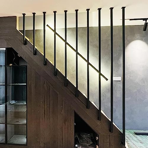 Ringhiera per scale a L, in ferro battuto, antiscivolo, con maniglia di supporto di sicurezza, 30-150 cm, regolabile, nera, quadrata, per ville a soppalco (70 cm)