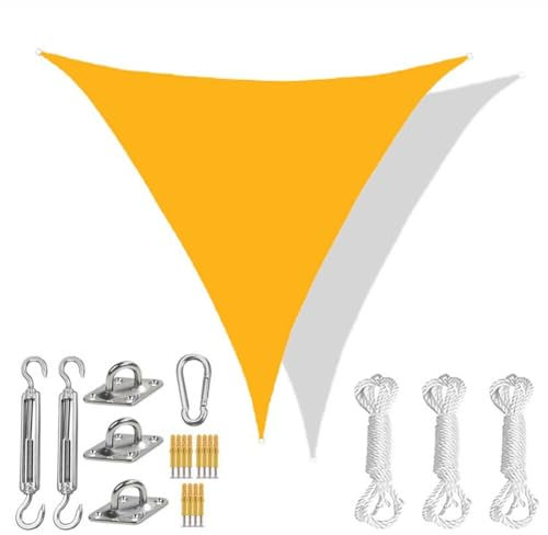 XQKXHZ Voile d ombrage Triangulaire avec Kit Fixation Voile d'ombrage Imperméable et 95% UV Protecteur Toile Triangle Ombrage Exterieur pour Patio Pergola Jardin Balcon,Yellow 2,4.5x4.5x4.5m