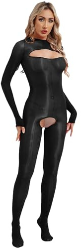 inhzoy Bodystocking Donna Cavallo Aperto Body Donna Sexy Hot per Sesso Collant Lucidi Olio Maniche Lunghe Monokini Bodysuit Trasparente Nylon Collant Full Body Sleepwear