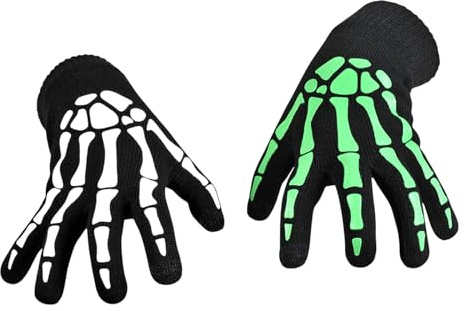 Comioke Unisex Skelett Handschuhe Halloween Glow in The Dark,Halloween Skelett Kostüm Sensenmann Kostüm Accessoire Horror Handschuhe Schwarz Leuchtende Hand für Erwachsene Kinder