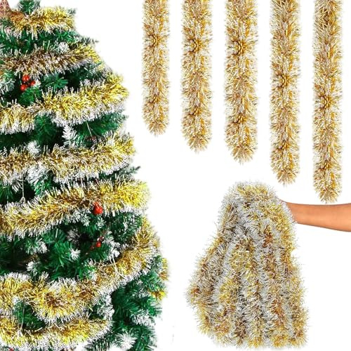 KOMEIYL Girlande Weihnachten, 10m Tannengirlande, Weihnachtsgirlande Outdoor, Weihnachtsstreifengirlande, Gilt für Hängen Tür oder Eingang Festliche Atmosphäre Sofort Verstärken (Gold)