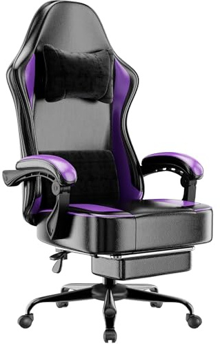 HOTOSYCH Sedia da Gaming con Molle Insacchettate e Poggiapiedi, Sedia da Ufficio Ergonomica, Sedie Gamer Traspirante in Pelle Pu con Poggiatesta e Supporto Lombare Regolabili (Similpelle, Viola)